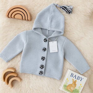 Bella Bliss Blue Hooded Knit Cardigan w/ Pom Pom Buttons & Tassel Size 18M NWT